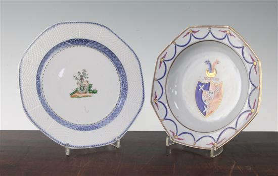 Two Chinese export armorial octagonal plates, Qianlong period, 23cm